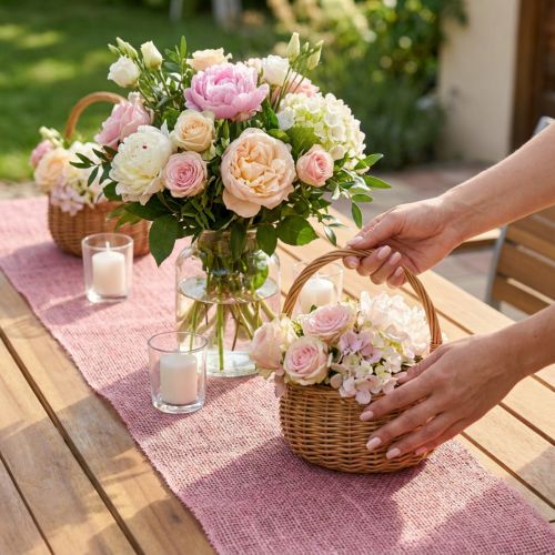 Caminho de mesa juta fita de juta fita de mesa rosa L15cm L10m | Floristik24.pt