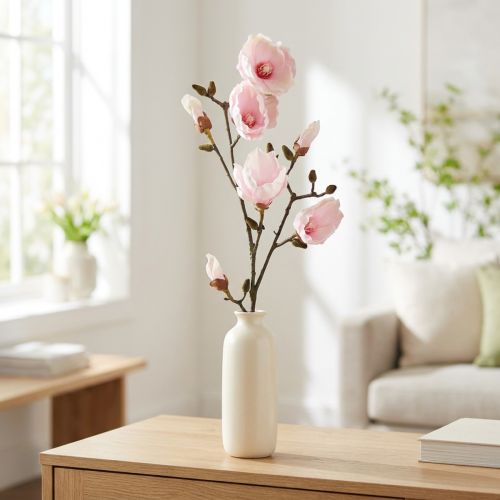 Itens Ramo de magnólia artificial flores rosas Ø8cm L100cm