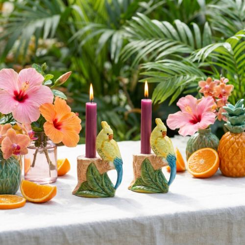 Itens Porta-velas exótico de cerâmica com pássaros pintados à mão H14,5cm 2 peças