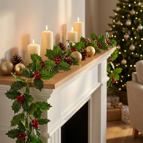 Guirlanda de natal artificial azevinho guirlanda Ilex 160cm | Floristik24.pt