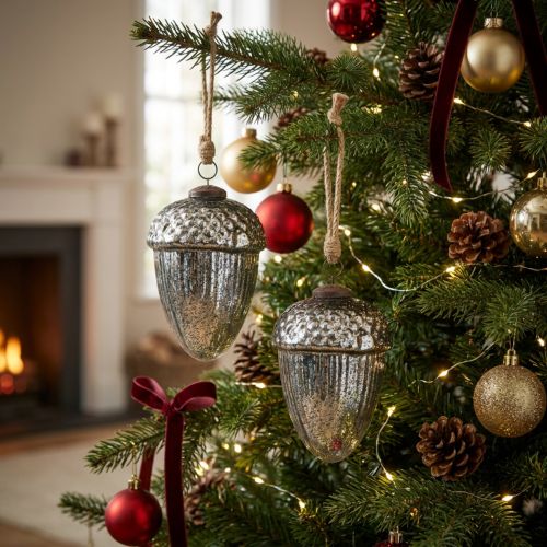 Pingente de Natal de vidro de bolota para decoração de árvore de Natal vintage H14cm Ø10cm 2 peças | Floristik24.pt