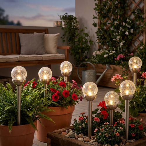 Itens Luzes solares de jardim com estaca, para varanda, Ø6cm A36cm, pacote com 6 unidades.
