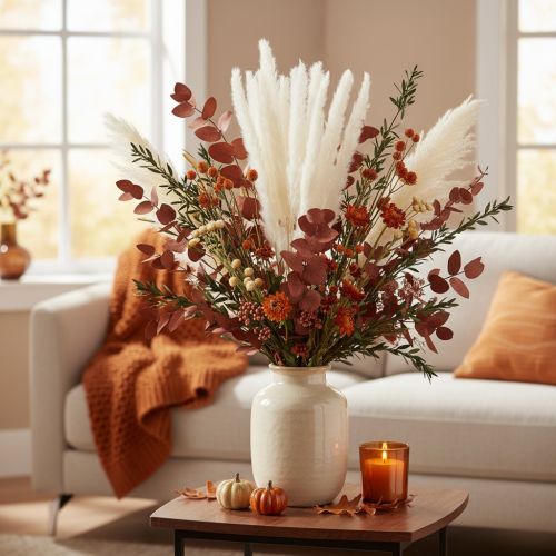 Itens Flores secas de capim-dos-pampas branqueadas, 70 cm, 15 unidades