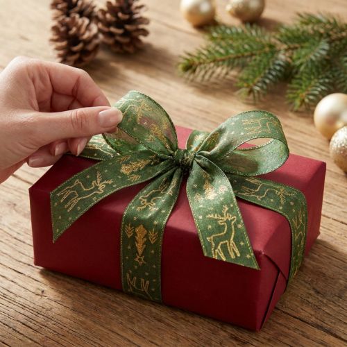 Itens Fita de Natal com borda de arame rena verde ouro W25mm L18m