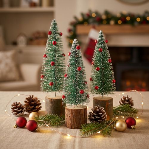 Árvore de Natal verde nevado Ø6cm A20cm 4uds | Floristik24.pt