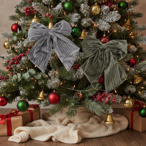 Laço decorativo para pendurar, laço de Natal, veludo canelado, 24 cm, 2 peças | Floristik24.pt