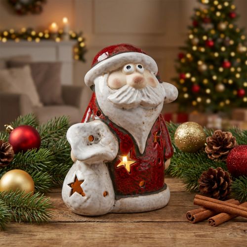 Papai Noel porta-velas decoração Natal H15cm | Floristik24.pt