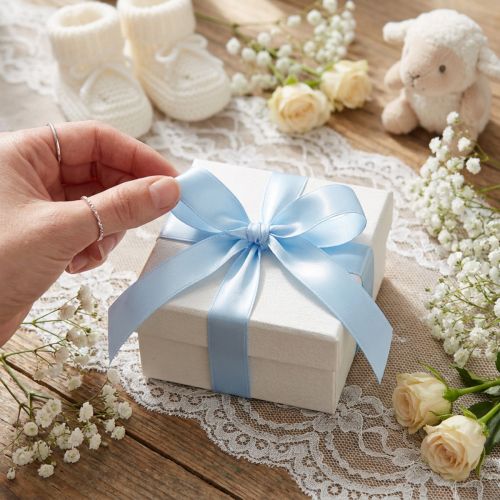Fita decorativa para presente, fita azul claro, fita azul com orla 15mm, 3m, 10 peças | Floristik24.pt
