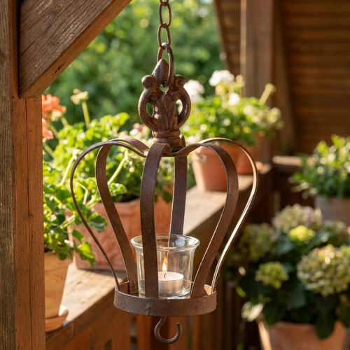 Coroa de metal para pendurar com gancho castanho enferrujado Ø11cm A17cm | Floristik24.pt