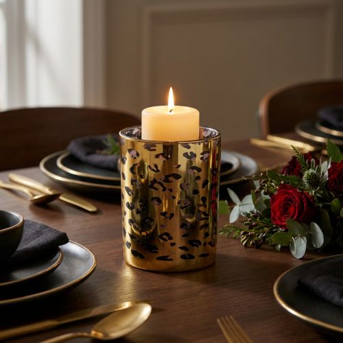Itens Porta-velas de vidro com estampa de leopardo para decoração de mesa, 12 cm