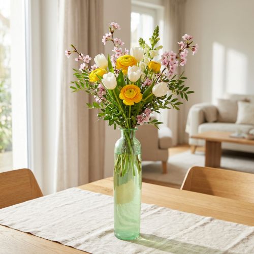 Vaso de vidro decorativo para flores na cor verde, alto, Ø6,5cm, A30cm | Floristik24.pt