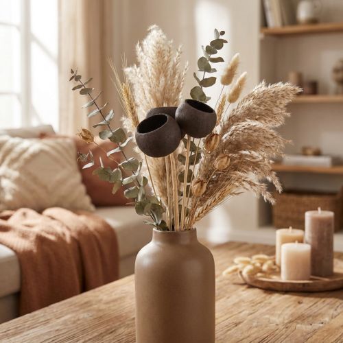 Itens Copos de sino decorativos de flores secas em haste preta 44 cm 3 unidades