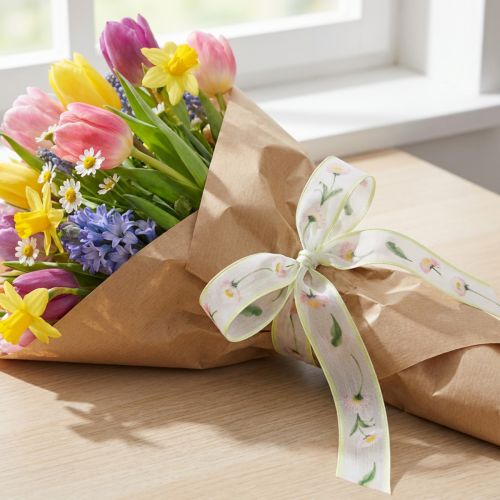 Itens Fita para presentes com estampa floral Bellis, ideal para artesanato e embalagens, 25 mm x 20 m