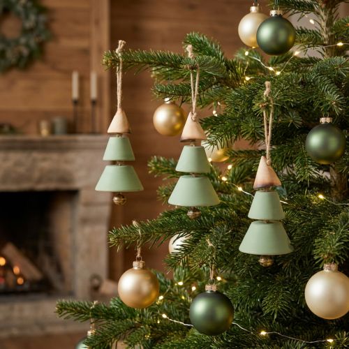 Enfeites para árvore de Natal, pinheiro para pendurar, Natal verde/natural H10cm L24cm 4 peças | Floristik24.pt