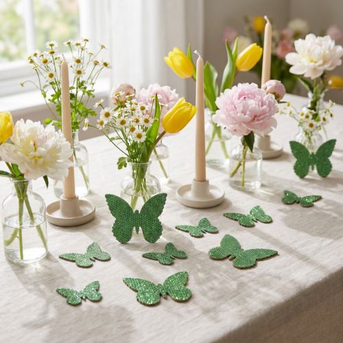 Decoração dispersa borboleta verde glitter 5/4/3cm 24 un | Floristik24.pt