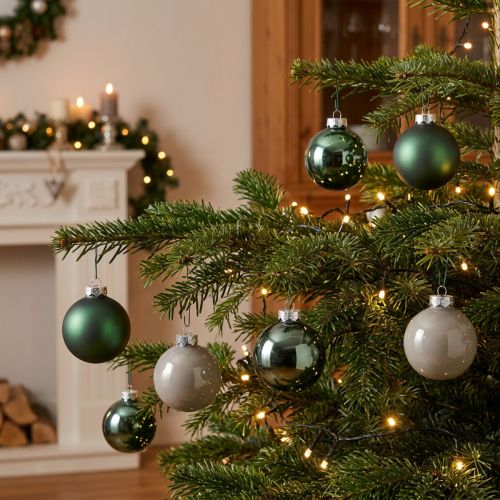 Itens Bolas de Natal verde cinza árvore bolas de vidro Ø6cm 24 unidades