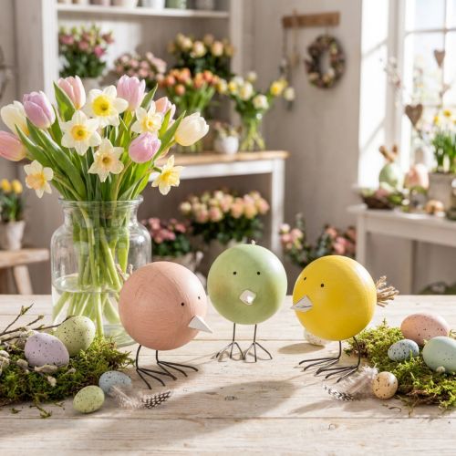 Itens Pintinhos decorativos com design arredondado para um toque leve e divertido, 9,5 cm, 3 peças
