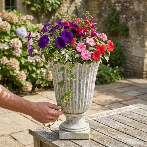Vaso decorativo troféu antigo pedra fundida cinza Ø20cm H30,5cm | Floristik24.pt