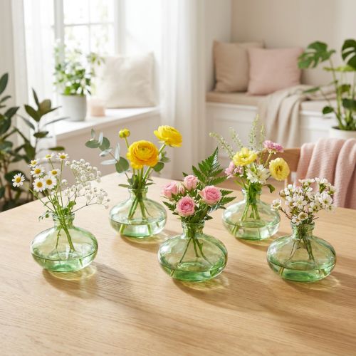 Itens Vaso de vidro bulboso verde mini vasos vidro Ø9cm H6cm 6 peças
