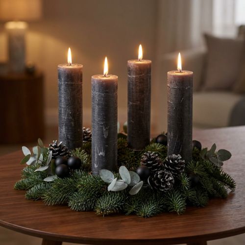 Itens Velas em bastão cor sólida antracite 34x300 4 un