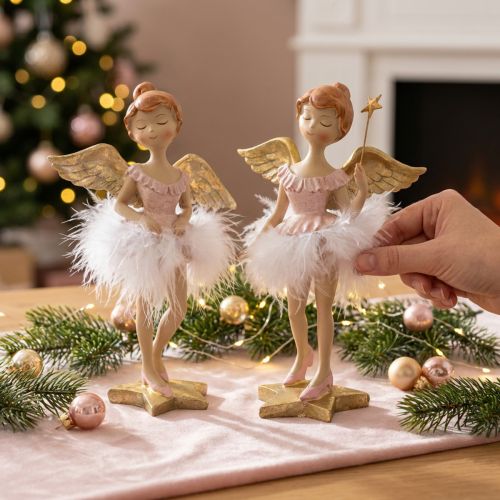 Anjo bailarina decorativo rosa e dourado, Ø11,5 A15cm, 2 peças | Floristik24.pt