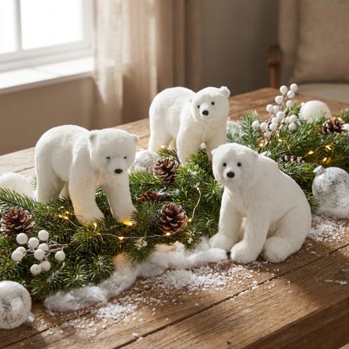 Figuras decorativas de urso polar em pé e sentado, brancas, 16/20 cm, 3 unidades | Floristik24.pt