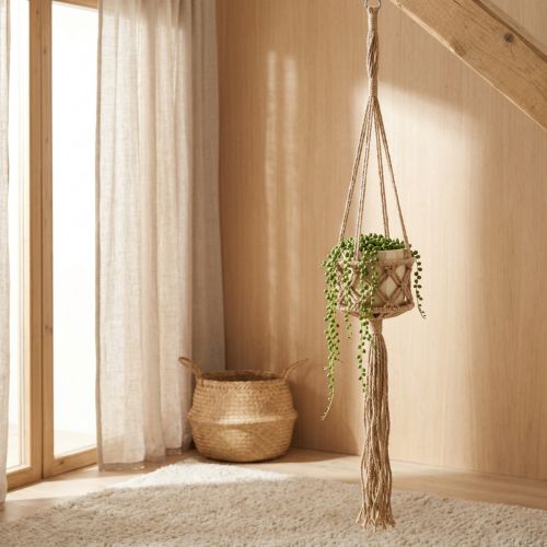 Suporte para plantas em macramê, estilo boho, bege e marrom, Ø12cm A79cm | Floristik24.pt
