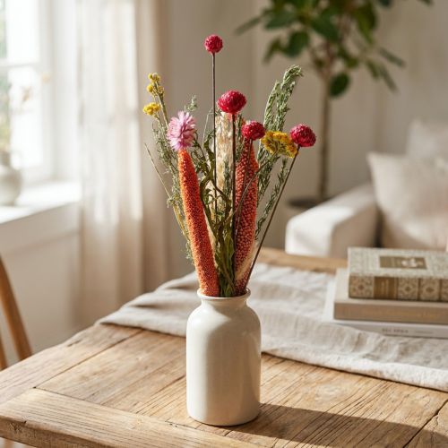 Buquê decorativo de flores secas, conjunto DIY com mix de flores silvestres rosa, decoração criativa para mesa, 30-35 cm de altura. | Floristik24.pt