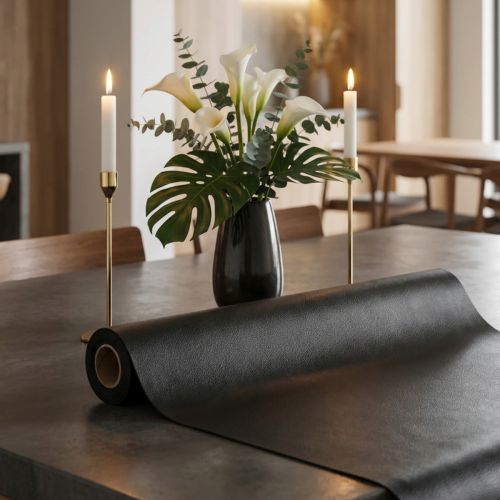 Tecido decorativo de couro sintético preto couro preto 33 cm × 1,35 m | Floristik24.pt