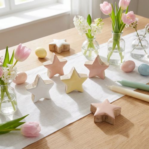Itens Decoração Scatter estrelas estrelas de madeira rosa branco amarelo Ø3cm 9 peças