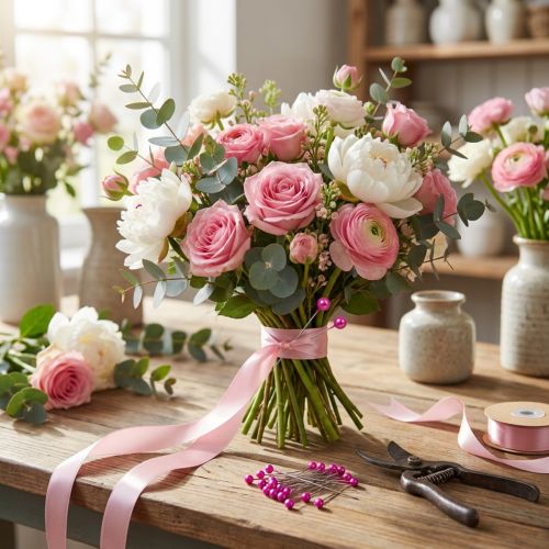 Itens Alfinetes florais com cabeça de pérola, rosa, Ø4mm, 40mm, 150 peças