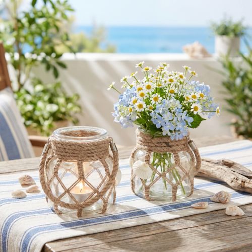 Itens Conchas decorativas de macramê de vidro marítimo Ø11cm Alt.12,5cm 2 unidades