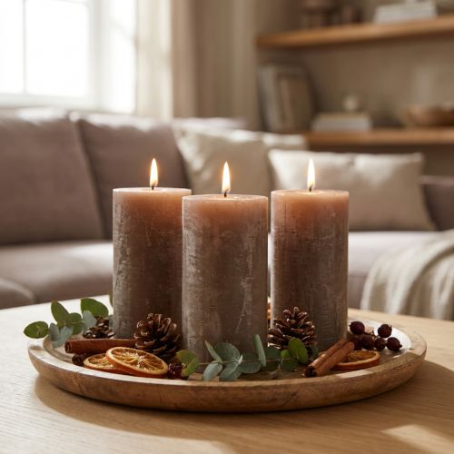 Conjunto de 4 velas rústicas em formato de pilar, cor marrom sólida, 50×100mm | Floristik24.pt