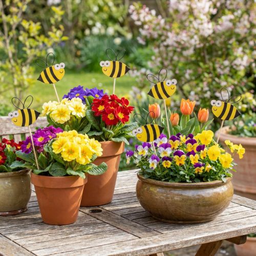 Itens Decoração de primavera plugue de flores decoração de abelha de madeira 7 cm 12 unidades