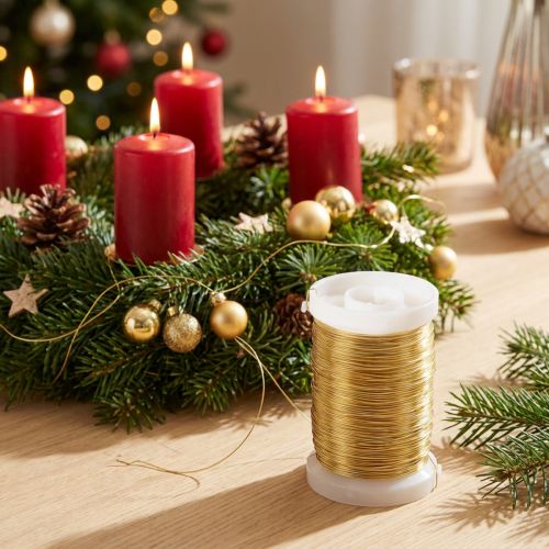 Arame floral, arame de murta, arame decorativo, dourado, 0,30 mm, 100 g, 3 peças, para artesanato, confecção de joias e decoração. | Floristik24.pt