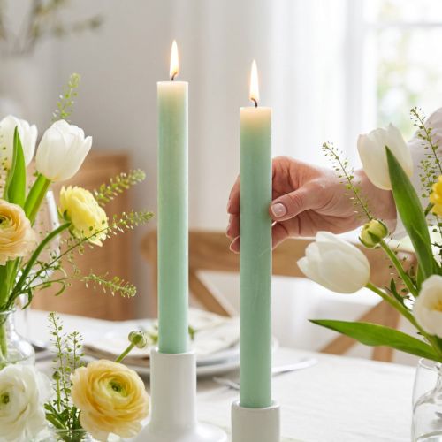 Velas cônicas de cor sólida verde claro 34 mm x 300 mm 4 unidades | Floristik24.pt