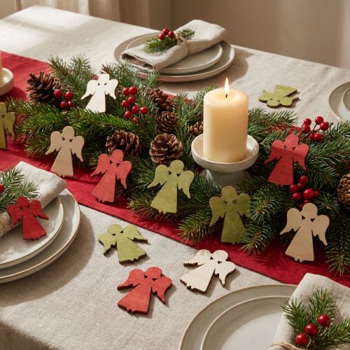 Decoração dispersa de Natal anjo de madeira vermelho verde natural 5x3,5cm 48 un | Floristik24.pt
