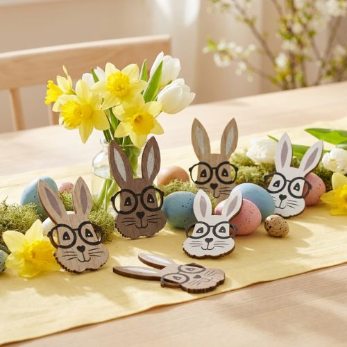 Coelho de madeira com decoração dispersa com óculos castanho branco 2,5×4,5cm 48 un | Floristik24.pt