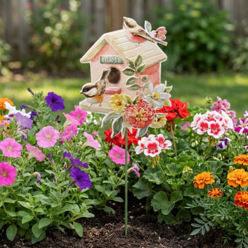 Estacas de jardim pássaros de metal, estacas de plantas decoração de casa de pássaros 76,5 cm | Floristik24.pt