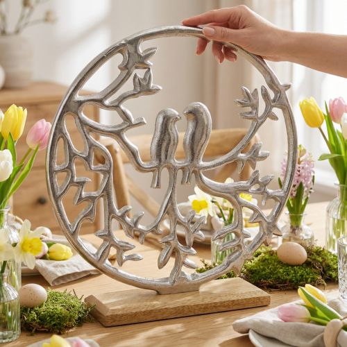 Mola para decoração de mesa, anel decorativo pássaro deco prata Alt.37,5cm | Floristik24.pt