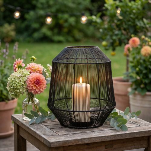 Castiçal preto, lanterna decorativa, cesto de arame, Ø24cm, A28cm | Floristik24.pt