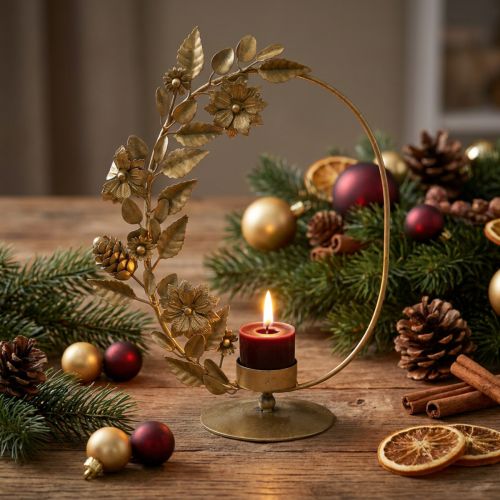Itens Suporte para velas de chá, cones de flores com laço decorativo dourado H29,5cm