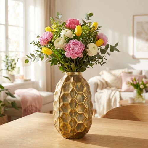 Vaso vintage vaso de flores de ouro look favo de mel Ø23cm H39cm | Floristik24.pt