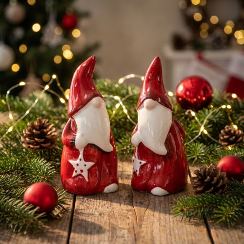 Figura de Papai Noel Nicholas vermelho, cerâmica branca Alt. 13,5cm 2uds | Floristik24.pt