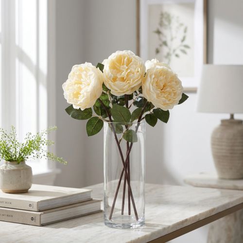 Itens Rosas artificiais como flores artificiais creme real 48cm 3 unidades