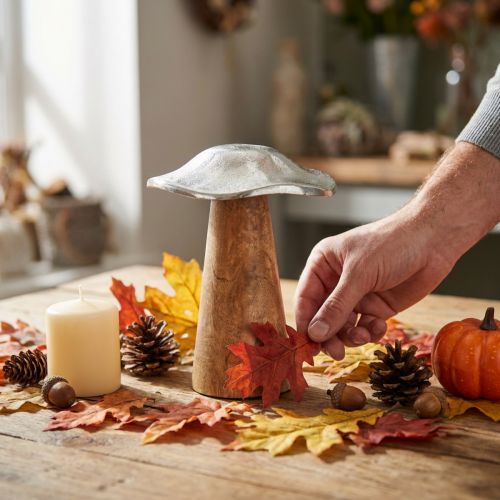 Decoração de mesa cogumelo deco metal madeira prata cogumelo de madeira H14cm | Floristik24.pt