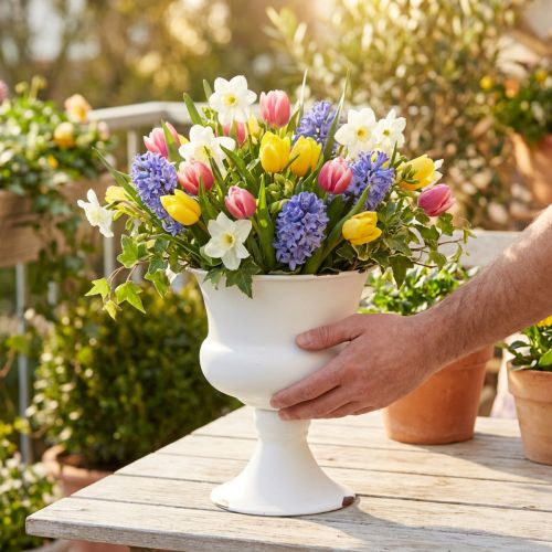 Vaso troféu branco cor ferrugem, estilo vintage shabby chic, Ø13,5cm, A15cm | Floristik24.pt