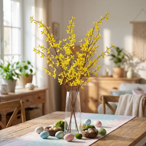 Forsítia Artificial Ramos Decorativos para Páscoa Amarelo 138cm | Floristik24.pt