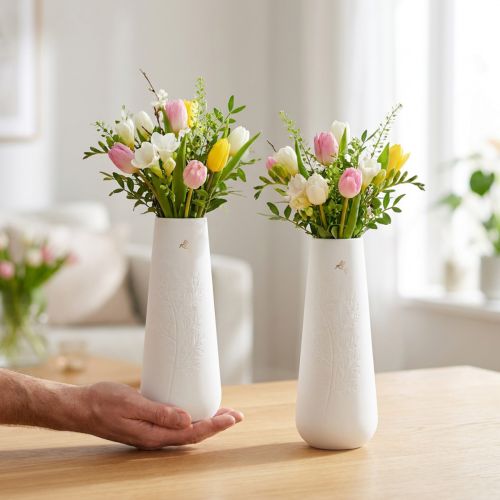 Itens Vaso de cerâmica branco e dourado com decoração de pássaros, Ø6,5cm A19cm, conjunto de 2 peças
