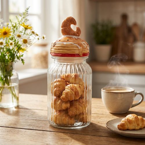 Itens Pote de biscoito de vidro Bonboniere com tampa para croissant Ø11cm Alt.28,5cm